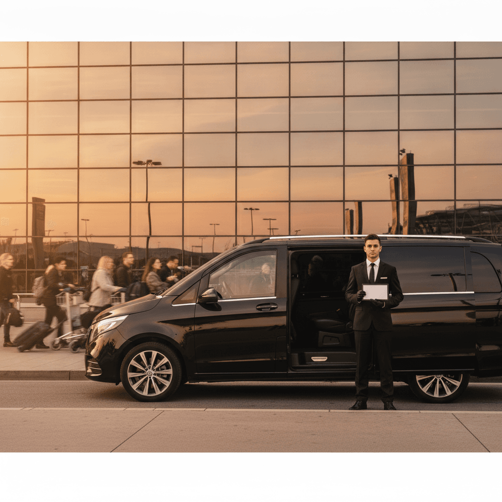 Driver meeting traveler at airport arrivals